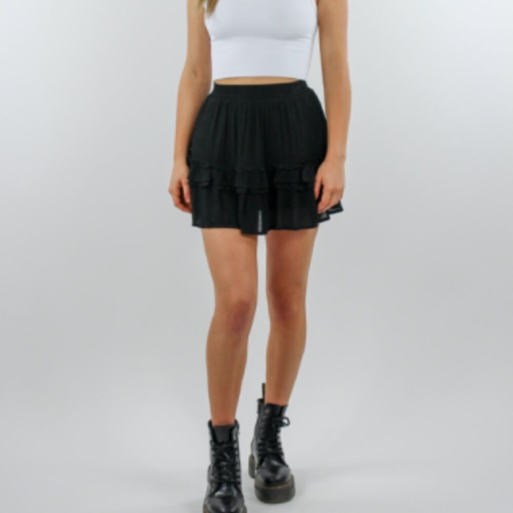 STORIA Black Tiered Ruffle Skirt Size Small